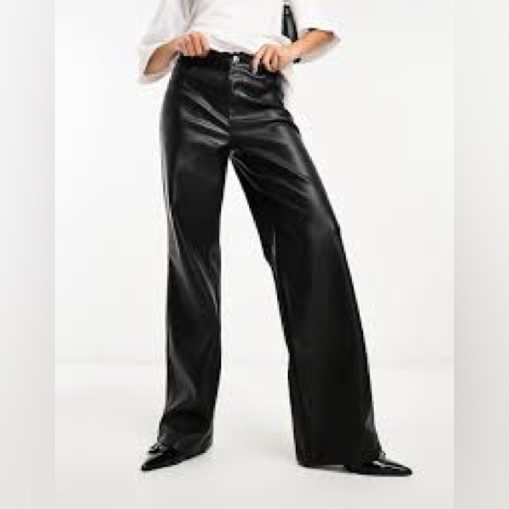 Asos Black Wide Leg Faux Leather Pants